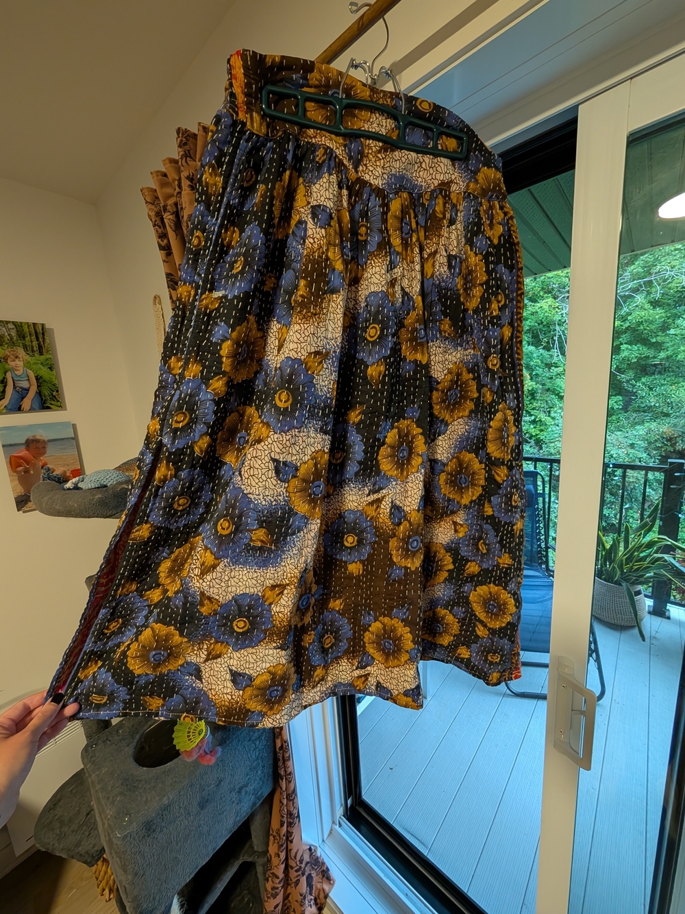 Rashika Kantha Floral Smocked Waist Midi Skirt By Renew Vintage